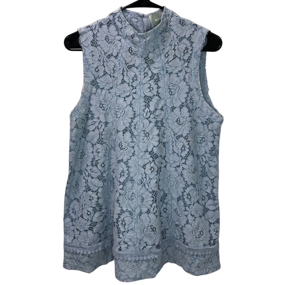 Maeve Anthropologie Womens Sleeveless Mock Neck‎ Floral Lace Top Blue Size S